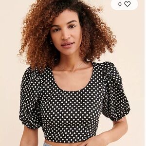 Free People Polka Puff Sleeve Crop Top size 2